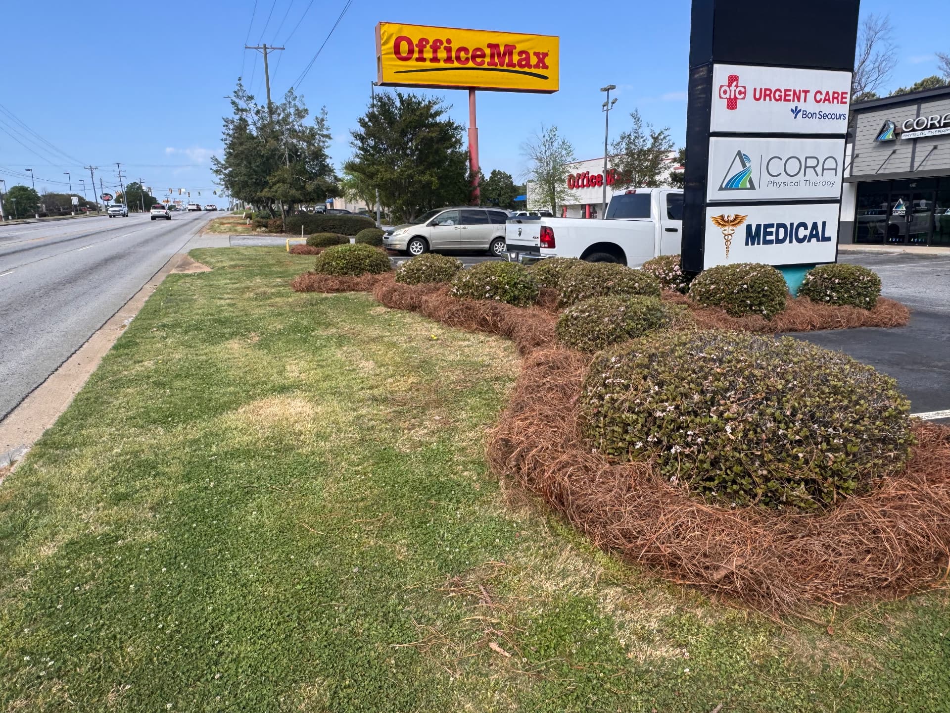 Commercial bed maintenance and pine straw.